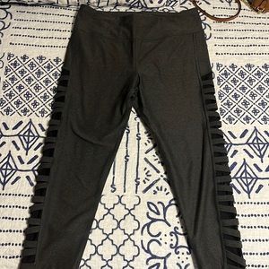 EXP Core performance from Express charcoal grey crop leggings, black mesh sides